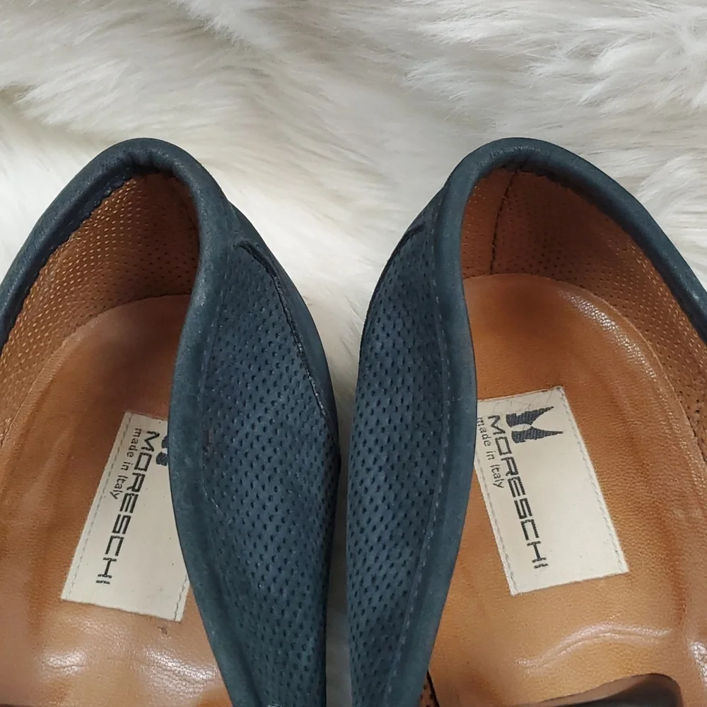 MORESCHI Blue Suede & Black Leather Italian Loafers Slip on size 11